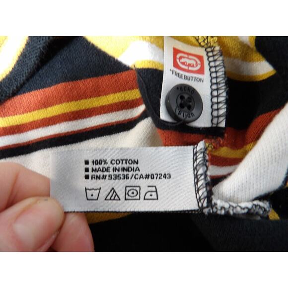 Ecko Unltd. Shirt XL Polo Collared Striped Black Yellow White Y2K Hip Hop Rhino - Picture 12 of 14